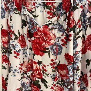 LOFT Floral Print Blouse with Red and Blue Flowers